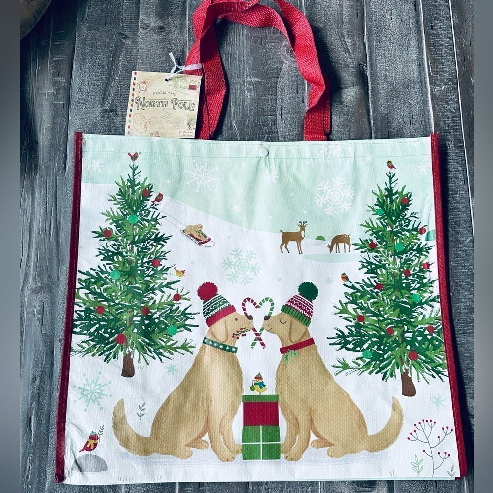 Christmas Dogs Pair Couple Reusable Eco Shopping Tote Bag